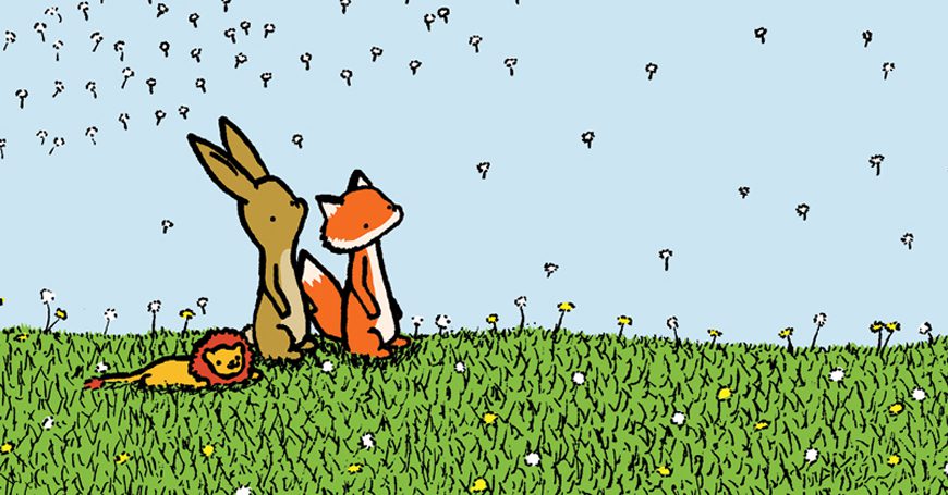 una nuvola a forma di amico fox e rabbit